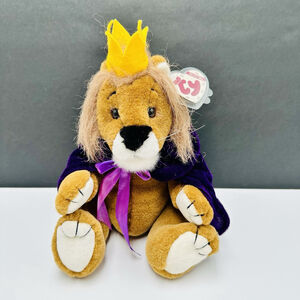 TY Attic Sire King Lion Purple Cape Yellow Crown 12" Jointed Plush w/Tag 1993